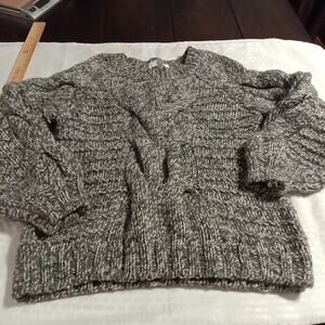 Thick Chunky Cable Knit Sweater Wool Alpaca Blend Med. Long Sleeve Gray Pullover